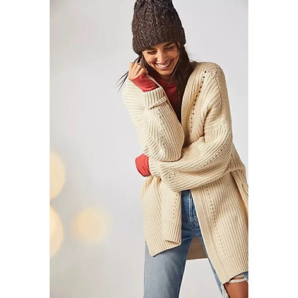 NEW FREE PEOPLE Sz XS NIGHTINGALE CARDI CARDIGAN SWEATER CREAM IVORY